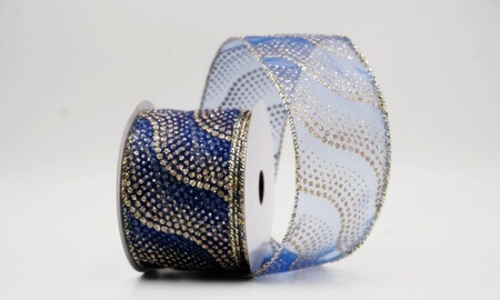 Blauw glitterlint met golvend stippenpatroon_KW0475GV-4